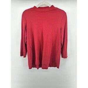 J. Jill Top Women XS Red Mock Neck T-Shirt 3/4 Sleeve Knit Solid Pullover